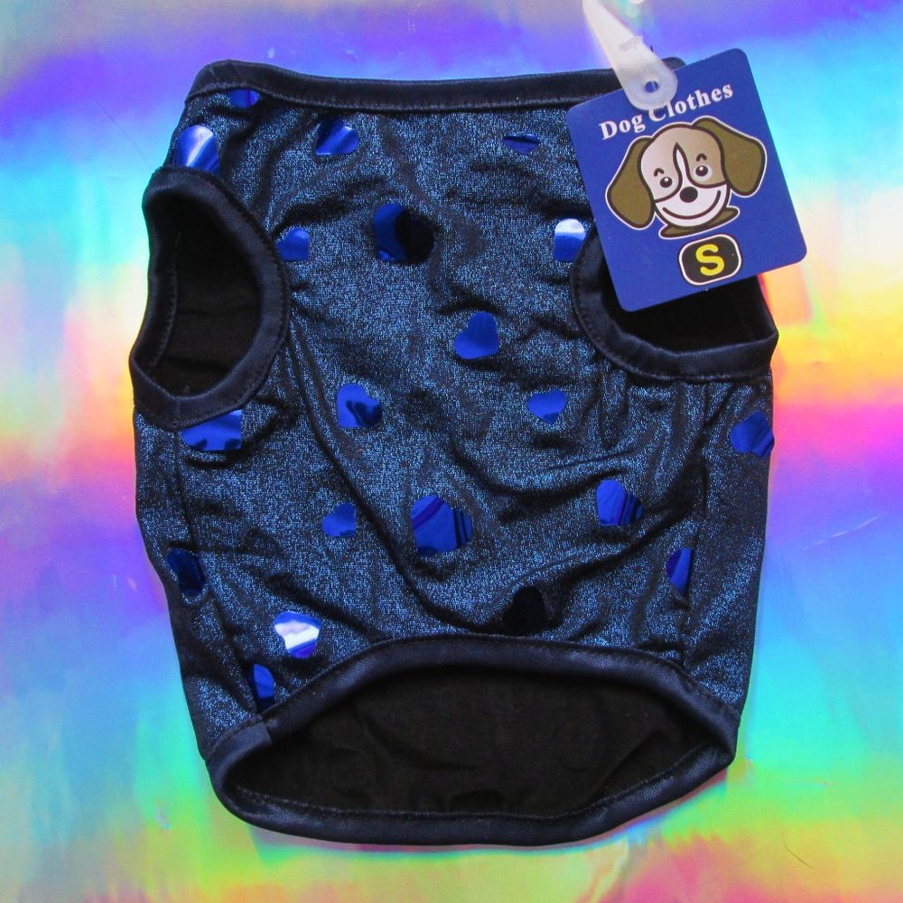 NEW blue sequin hearts metallic dog clothes shirt